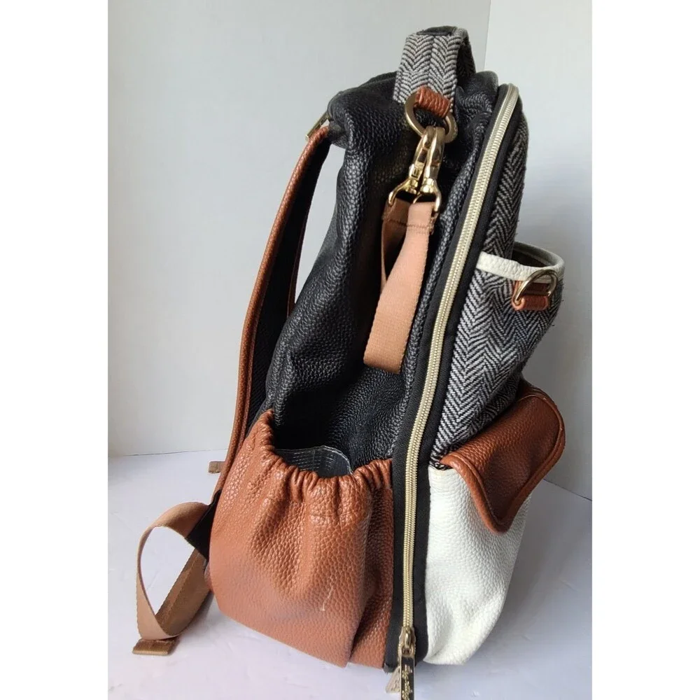 Itzy Ritzy Big Diaper Bag Backpack Coffee Cream Gray Herringbone
